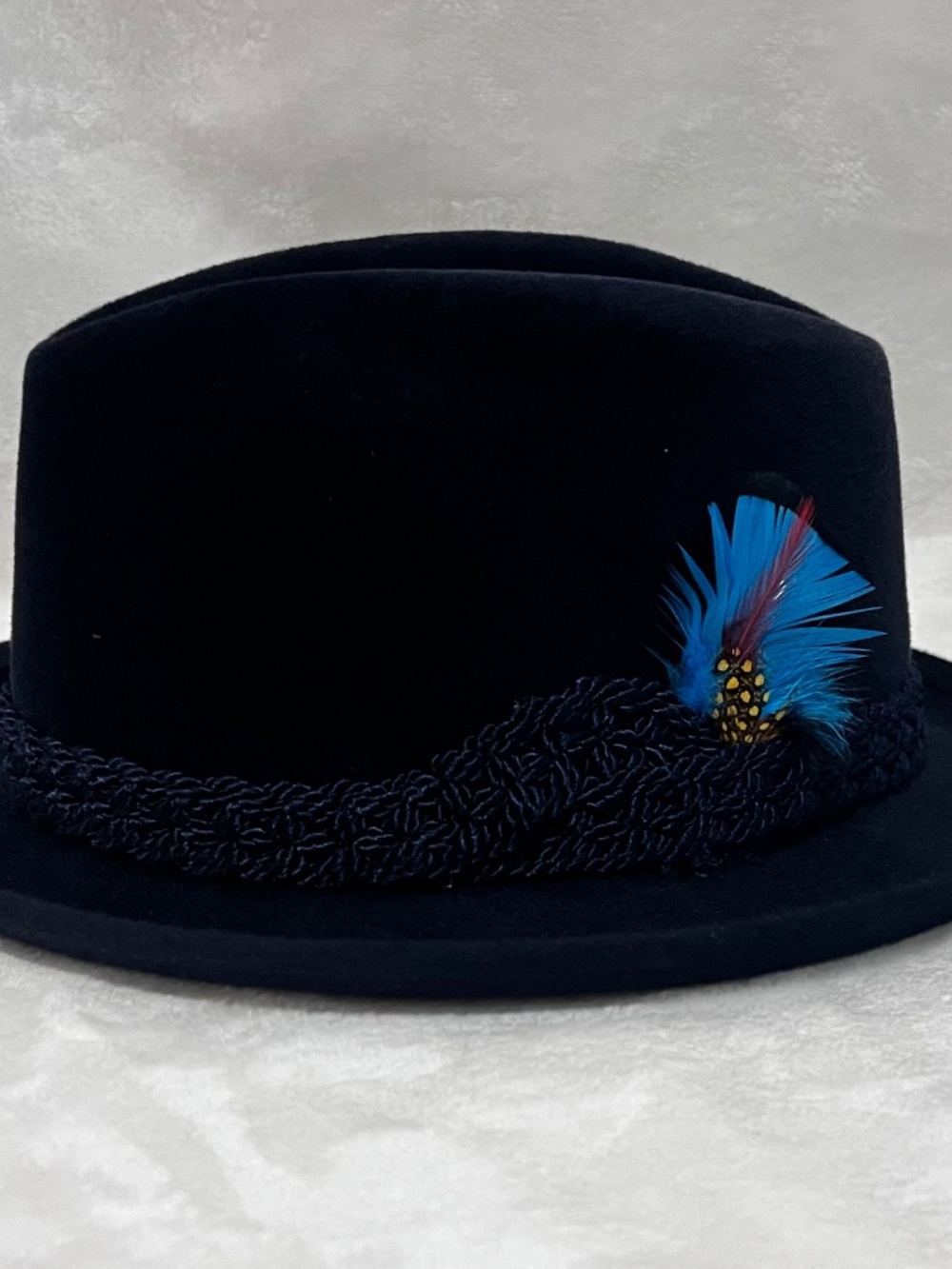 Stetson Sovereign Felt Hat Navy Blue Feather Band Size 6 7/8 (55 cm) - Picture 12 of 14